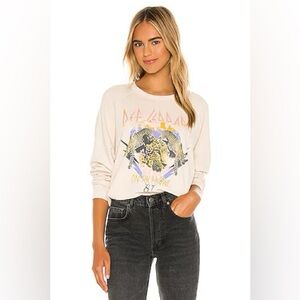 Free People Daydreamers Def Leopard Cream Crewneck Sweatsh sz M